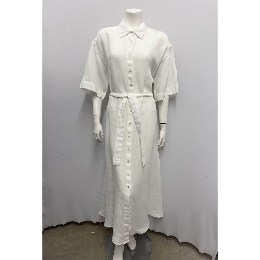 120% Lino Maxi Dress With Belt White NWT Size 44 Fits 8